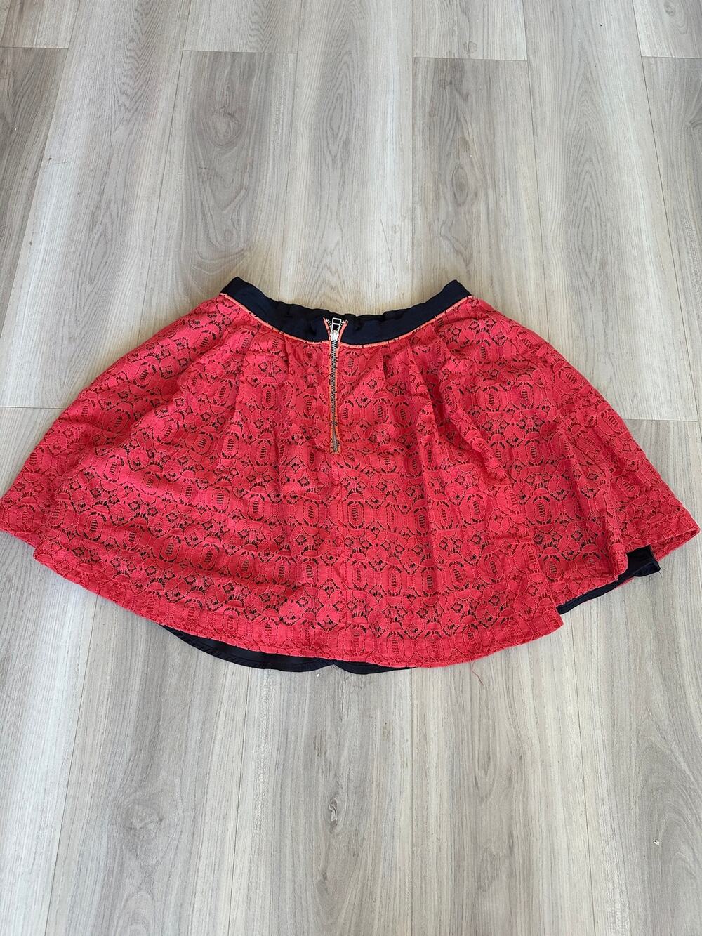 W118 by Walter Baker Lace Mini Skirt Medium Pink Black Exposed Zipper Skater